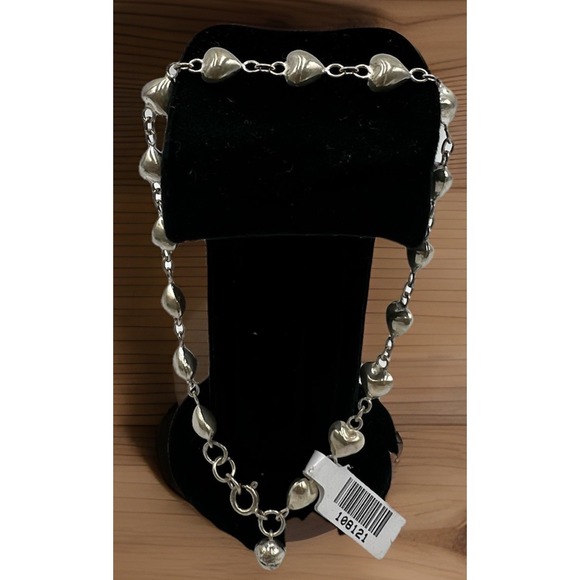 Sterling Silver 925 Puffy Hearts Bracelet 9 " 1 Tiny Bell Unique NWT - Picture 4 of 8